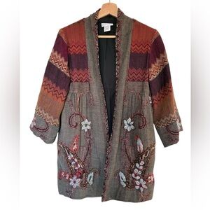 Soft Surroundings Izmir Embroidered Wool tapestry Open-Front Jacket Small Boho